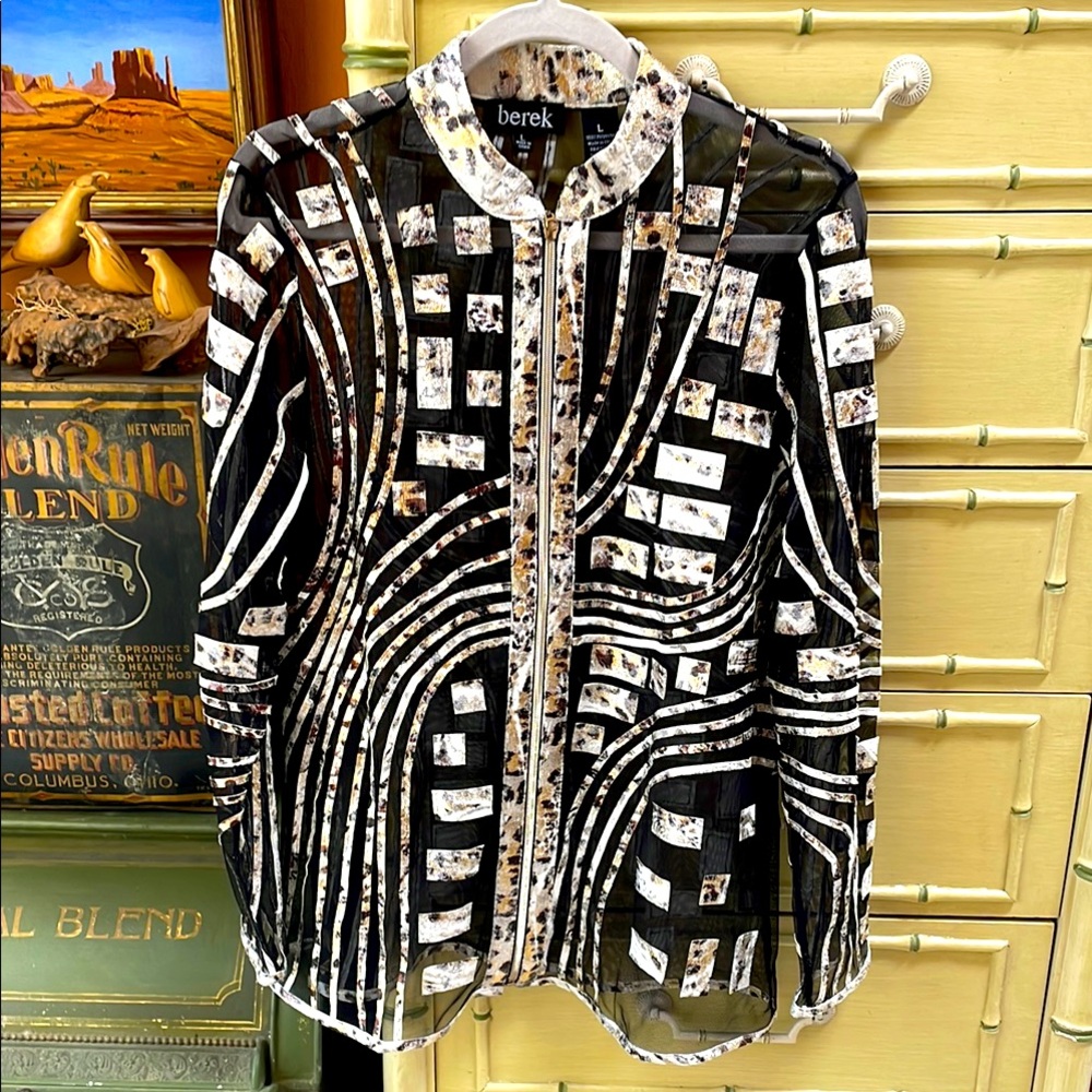 berek Black and metallic mesh zip front jacket